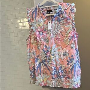 NWT  Talbots size L Floral Sleeveless Top - Pink and Blue